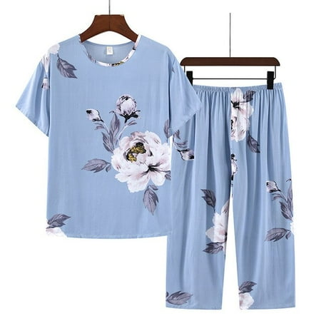 

Fdfklak XL-4XL Plus Size Sleepwear Women Pajamas Set Night Suit For Mother Summer Fashion Pyjama Femme Floral Printing