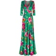 thumbnail image 1 of Bon Rosy, Women's, 3/4 Sleeve V-Neck Printed Maxi Faux Wrap Dress, Green Fuchsia, XL, 1 of 1