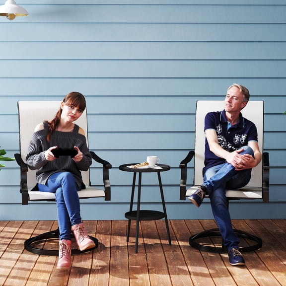 Outsunny Patio Swivel Chairs Set of 2, High Back Patio Dining Chairs with All-Weather Mesh Fabric and Metal Frame for Backyard, Porch or Garden, Cream