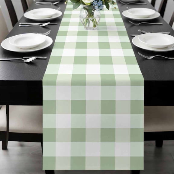 Sage Green Plaid Table Runner 70 Inches Long, Spring Farmhouse Buffalo Checkered Kitchen Coffee Dining Table Decoration for Home Party Birthday Wedding Home Decor 13x70 Inches