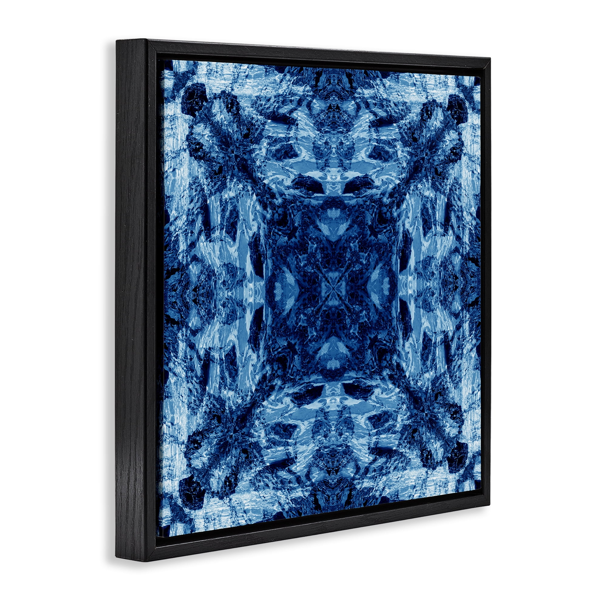 Stupell Industries Blue Tie Dye Symmetry Abstract Painting Black Floater Framed Canvas Art Print Wall Art, 18 x 18