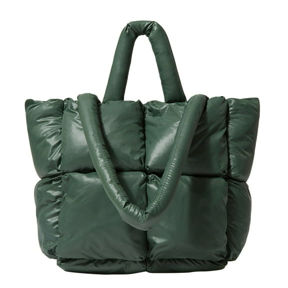 GZEFJRQM Personal Item Travel Bag Ladies Large Quilted Tote Bag Winter Soft Quilted Shoulder Bag Down Shoulder Bag Ladies Hand Bag Waterproof Bags Green