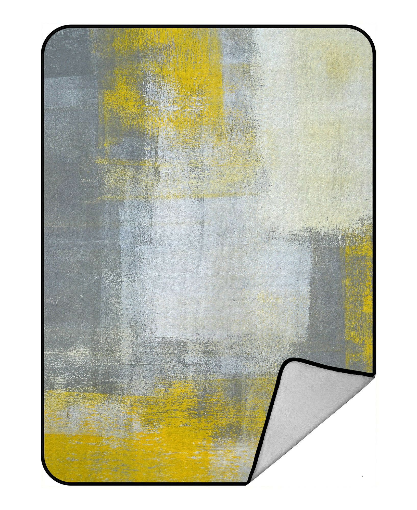 ECZJNT Grey and Yellow Abstract Art Painting Throw Blanket Fleece