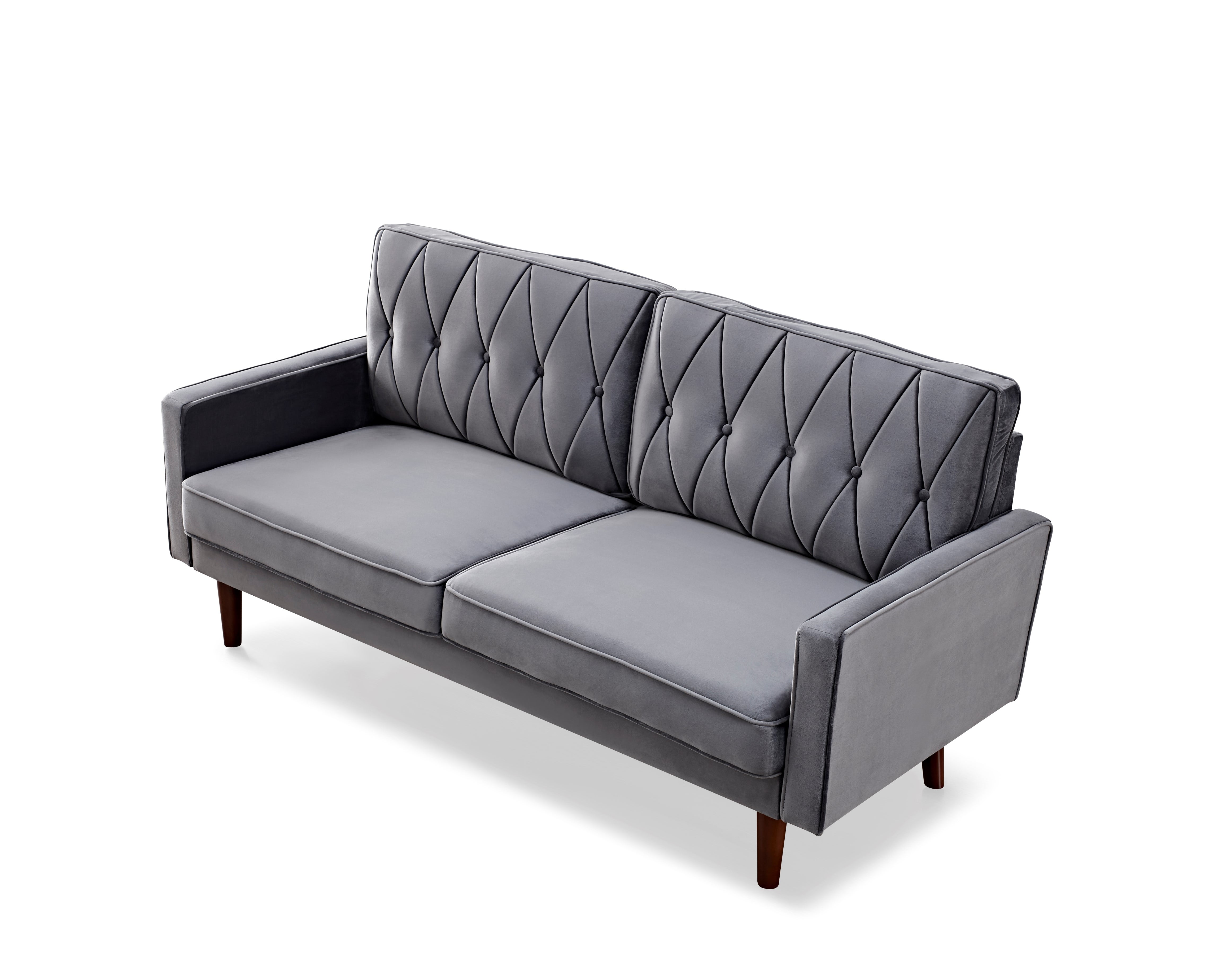 Uspridefurniture Tufted Cushion Back 69.3" Velvet Sofa, Grey