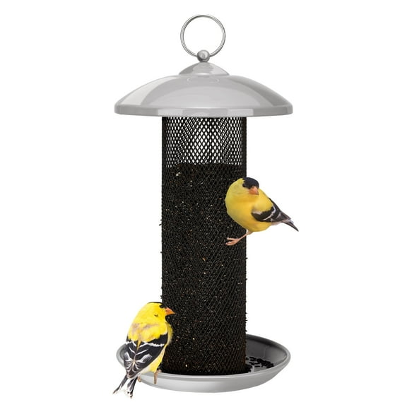 Kingsyard Thistle Bird Feeders for Outdoor Hanging, Metal Mesh Finch Bird Feeder with Tray, Grey