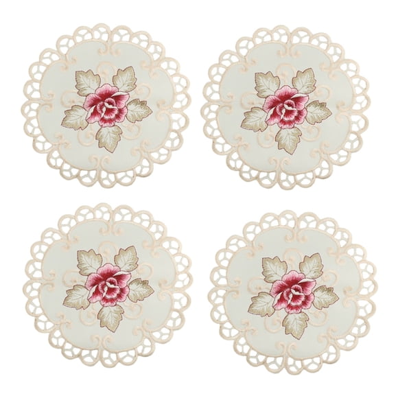 Mosiee 4Pcs Silicone Round Embroidered Flower Dining Table Placemat Cover Kitchen Dining Table Decortion Heat Insulation Resistant Mat