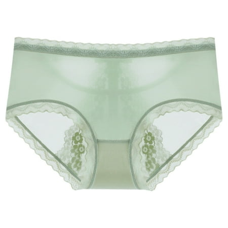 BYHONG Ladies Mesh Semi Transparent Sexy Lace Ice Silk Breathable Mid Rise Comfortable Panties Womens Panties Green L