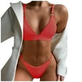 thumbnail image 2 of Women's Bikini Set Solid Color Two Piece Casual Sexy Swimsuit Fashion Beachwear for Vacation Pool Party,Red,M, 2 of 6