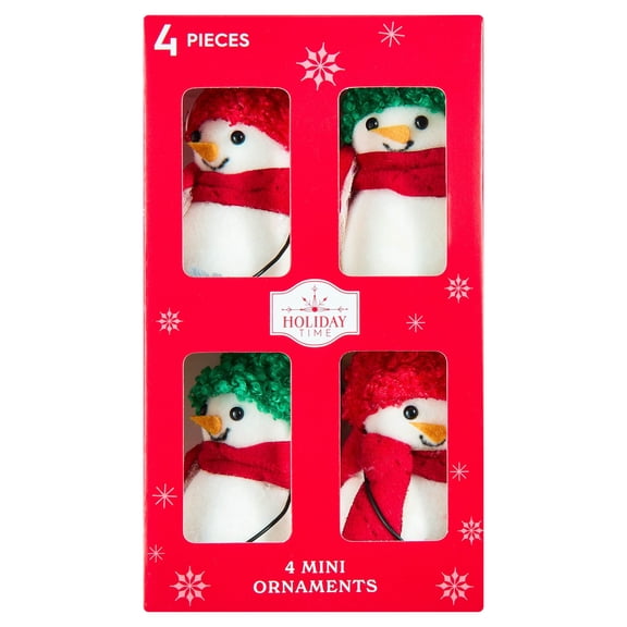 4-Count Red/Green/White Fabric Snowman Mini Christmas Ornaments, 3.5", by Holiday Time