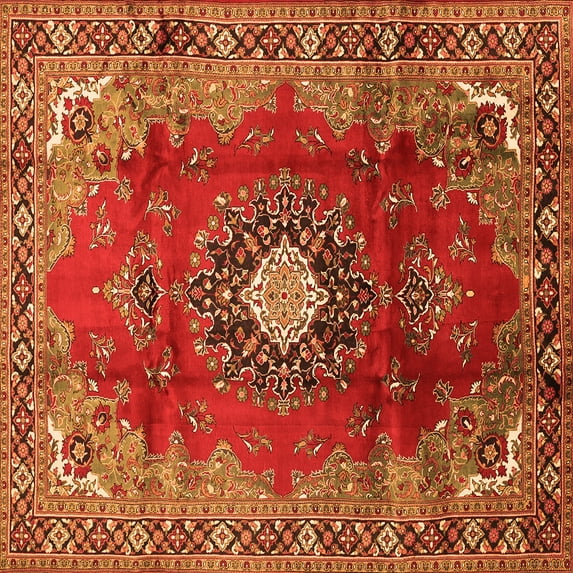 Ahgly Company Indoor Square Medallion Orange Traditional Area Rugs, 6' Square
