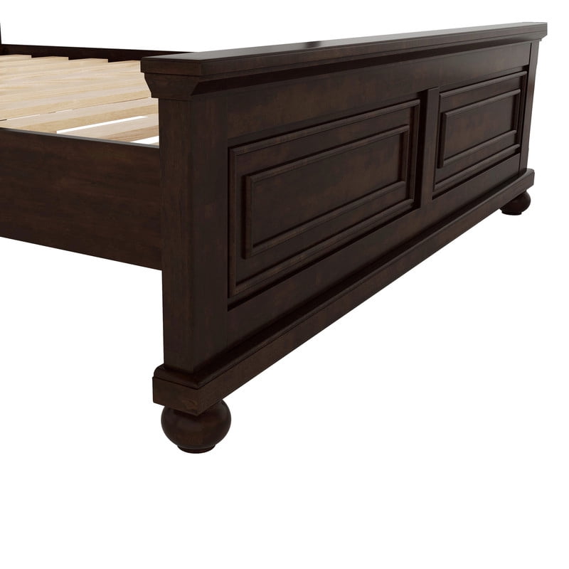 Vintage Style Queen Size Bed Frame with Tall Headboard & Ball-Shaped Legs, Wooden Platform Bed Frame with Charging Station