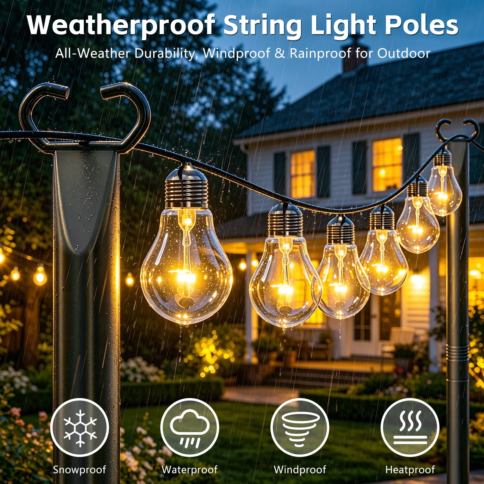 JYTOBN 10Ft String Light Poles 8 pack,Poles for Hanging Outdoor String Lights with Fork and Fence Clamp,Freestanding or Mounted on Fence/Deck/Patio