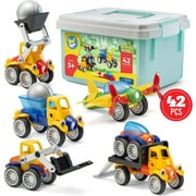 Play Brainy Magnetic Toy Cars Set for Boys and Girls - Brilliant Educational Toys for Toddlers and Preschoolers - Montessori Toy is Load of Fun & Helps with Developmental Skills - 42 Piece Set