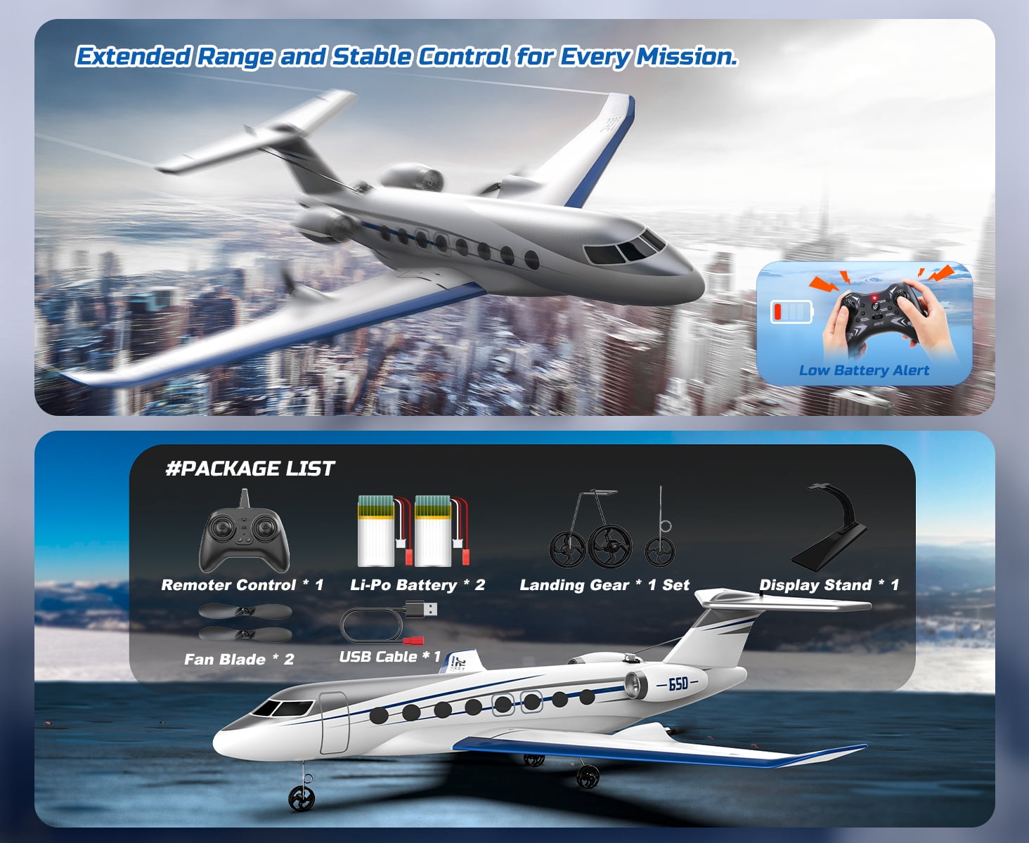 DEERC G650 RC Plane Private Jet,3-CH Remote Control Airplane Toys,2.4GHz 6-axis Gyro Stabilizer RTF Hobby Glider Aircraft Plane Easy to Fly for Beginners Kids Adults