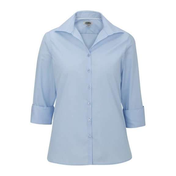 Women's Open Neck Poplin 3/4 Sleeve Blouse , 5040 , BLUE , XXX-Large