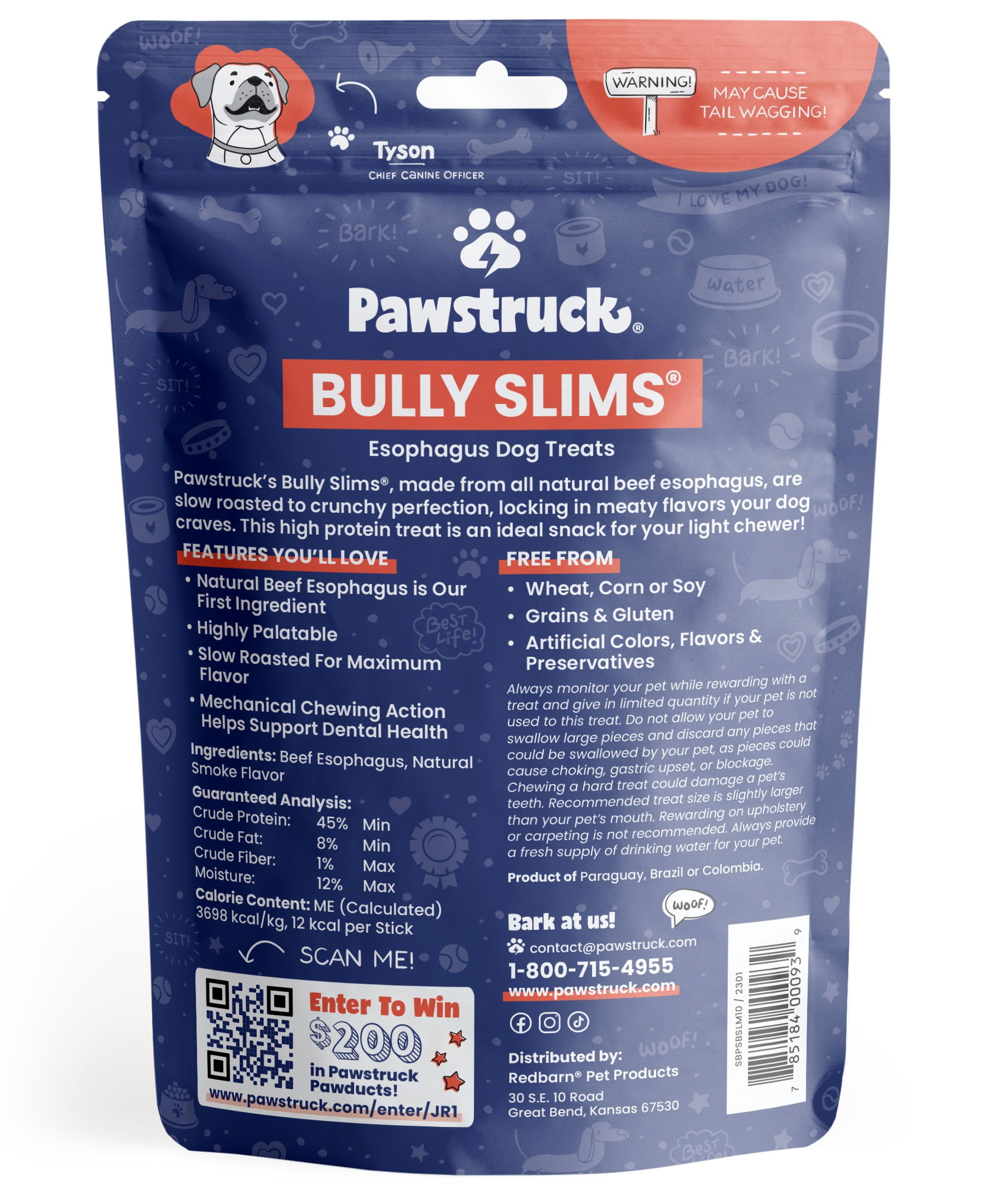 (2 pack) Pawstruck Natural Beef Bully Slims Gullet Chew Sticks for Dogs, 10 Count