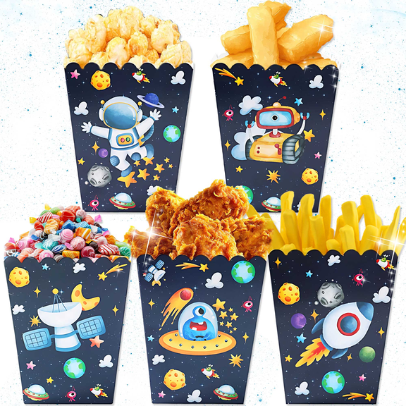 Space Theme Popcorn Buckets 10 Pack - 5 Unique Designs for Party Snack Containers