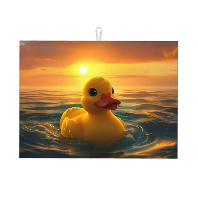 Saiise Cartoon Swimming Yellow Duck Print Dish Drying Mat for Kitchen Ultra Absorbent Microfiber Dishes Drainer Mats Easy to Clean for Dishes Utensils and Countertops