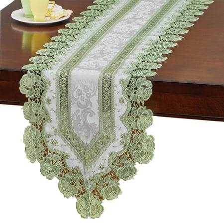 Lovely Embroidered Floral Lace Table Topper - Features Floral Organza and Intricate Rose Lace Details - Machine Washable - Polyester