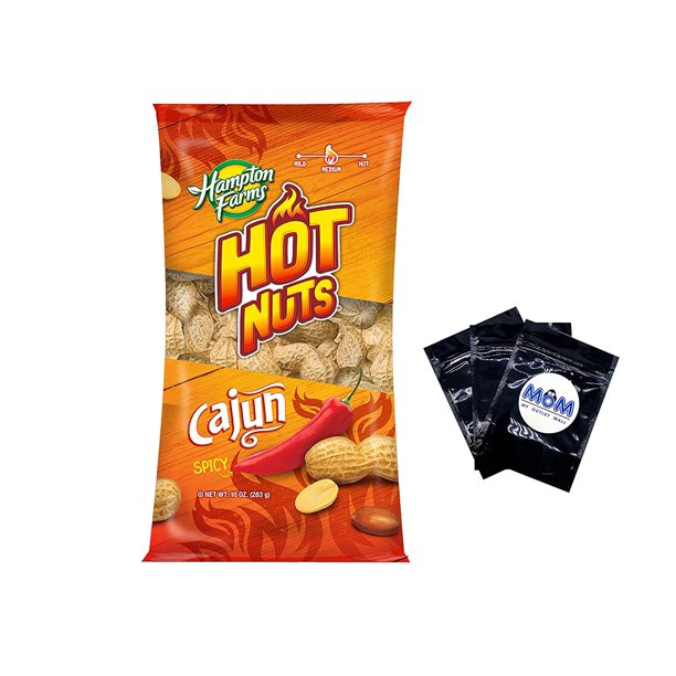 Spicy Peanuts in Shell Hot Nuts (1 Pack) 10oz Bag Hampton Farms Roasted Cajun Peanuts plus 3