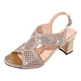 thumbnail image 5 of Women's Chunky Heels Strappy Trendy Dressy Party Shoes Square Toe Block Heel Sandals Ladies Tie Up Summer Heeled Shoes Gold 8, 5 of 6