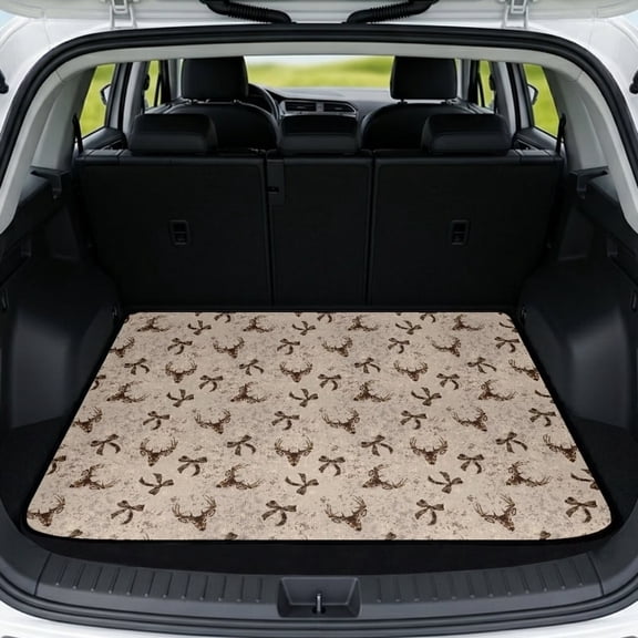 Binienty Beige Deer Pattern Universal Fit Car Trunk Cargo Liner, Anti-Slip Backing Durable Scratch Resistant Rear Trunk, Stylish Vehicle Interior Accessory for Sedan SUV 29" x 39