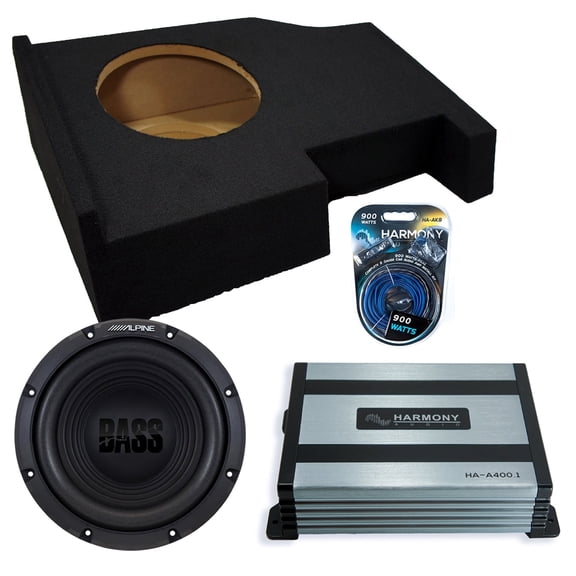 Harmony Audio Alpine fits 14-18 Chevy Silverado Crew Cab Truck W10S4 Single 10" Subwoofer 250W Sealed Sub Box | HA-A400.1 Amplifier, 8GA Amp Kit