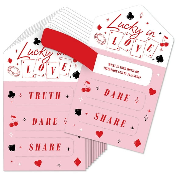 Big Dot of Happiness Lucky in Love Truth, Dare, or Share Pull Tabs Game, Las Vegas Bachelorette Party Game Pickle Cards - Set of 12