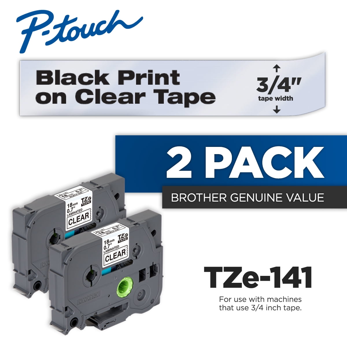 2/Pack 9mm Black on Blue Tape for P-touch Model PT1830 PT-1830 Label Maker