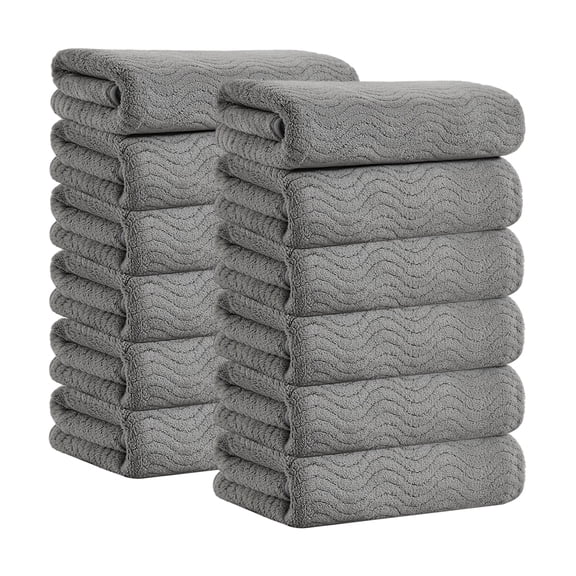 Jessy Home 12 Pack Dark Gray Hand Towel Set 16"x31" Soft Highly Absorbent Quick Dry Bathroom Towels 600 GSM Microfiber Plush Towels