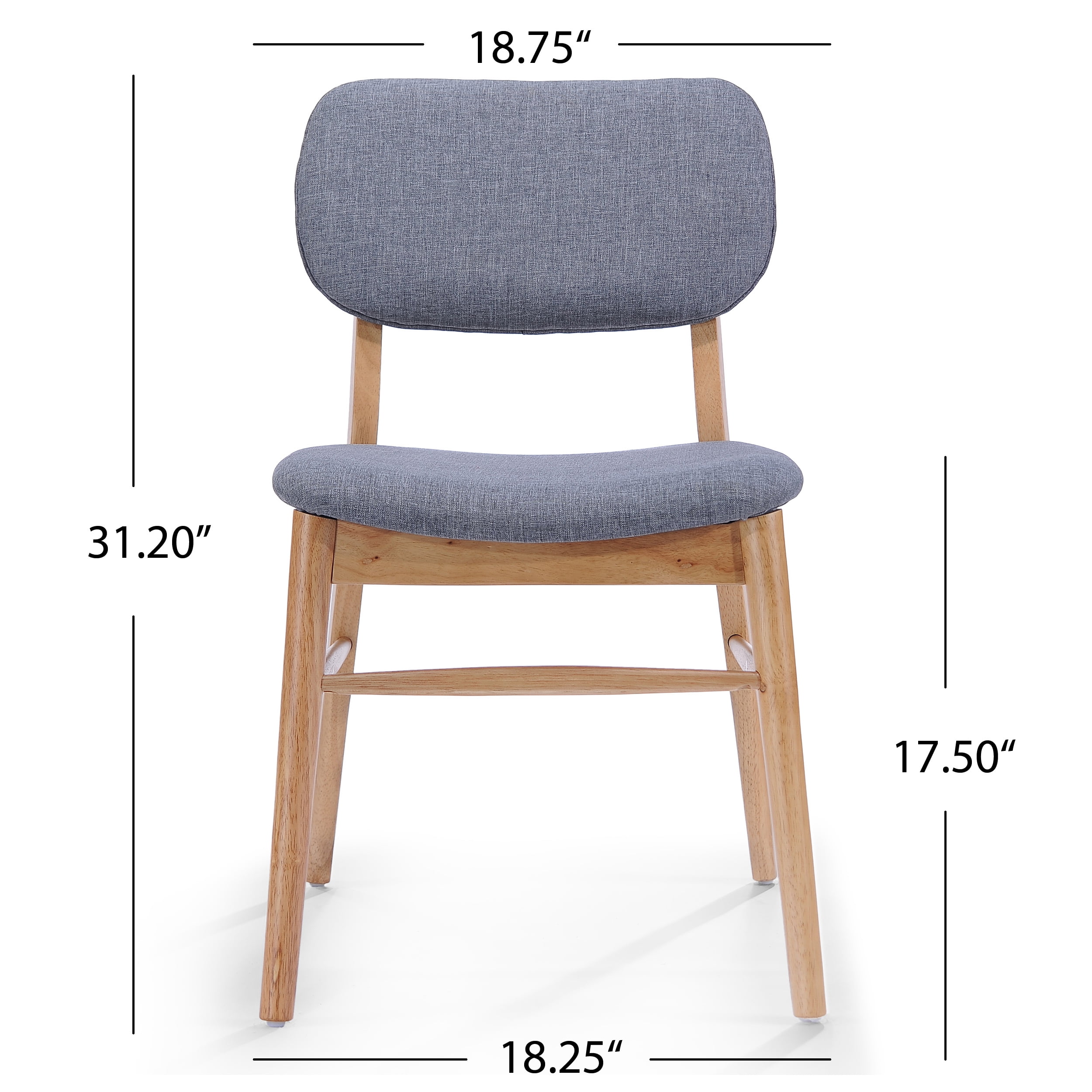 Noble House Colleen Mid-Century Fabric Dining Chairs, Set of 2, Gray, Natural Oak