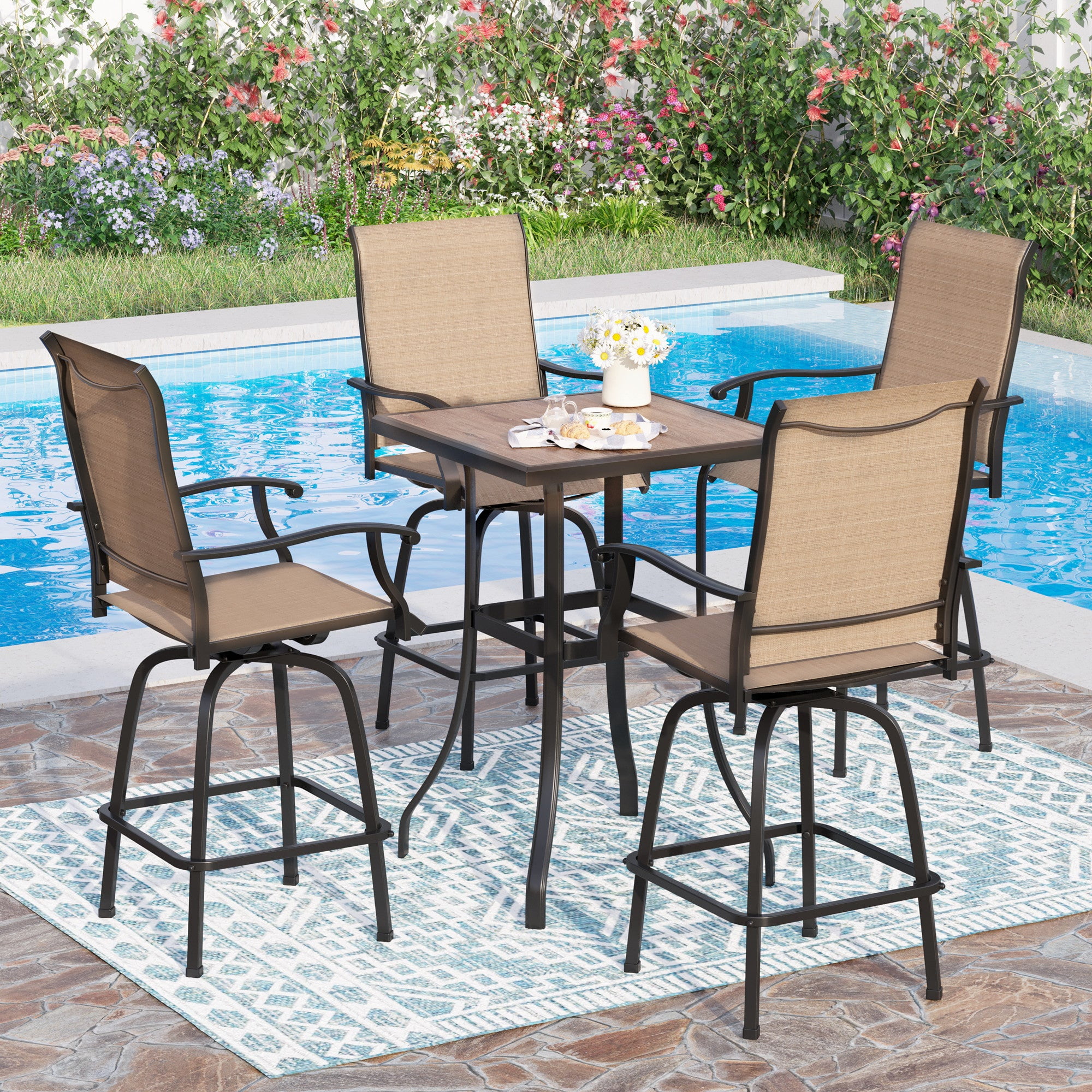 Sophia & William 5 Piece Outdoor Bar Set Patio Bar Height Swivel Chairs