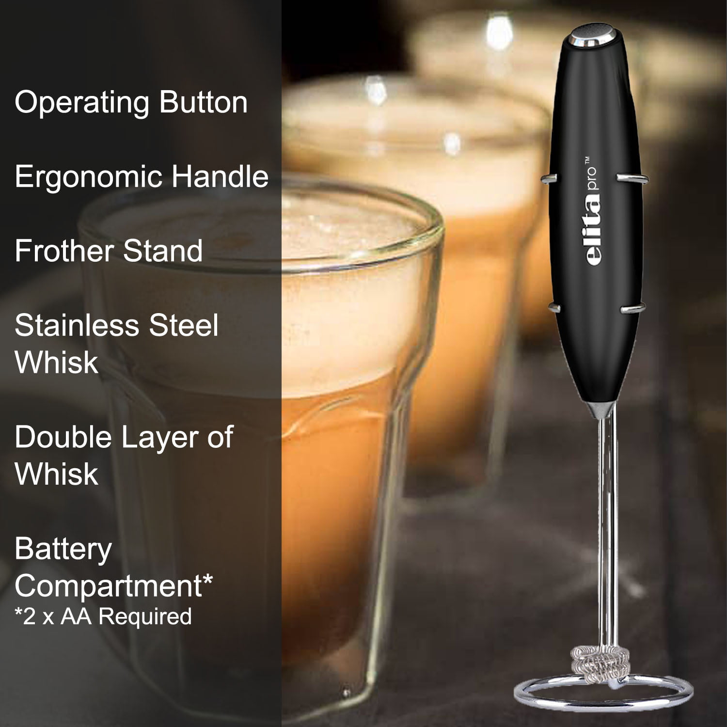 Elementi Milk Frother Wand with Double Whisk (Batteries Included) - Matcha  Whisk & Coffee Frother - Drink Mixer & Hand Frother - Milk Frother Handheld