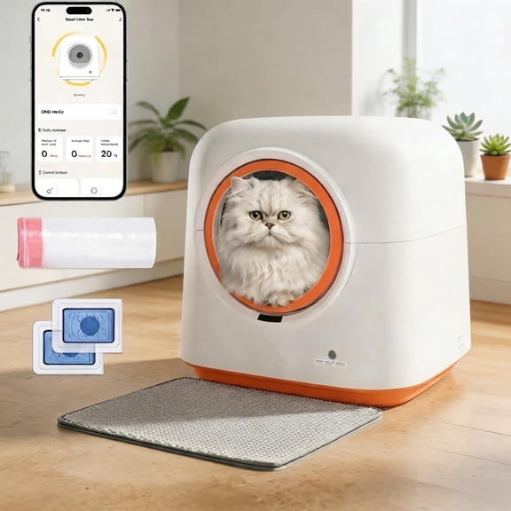 FANDLISS Smart Self-Cleaning Cat Litter Box, 60L Automatic WiFi App Control Litter Box with Odor Removal & Safety Sensors, Auto Cat Toilet for Indoor Multi-Cat Household