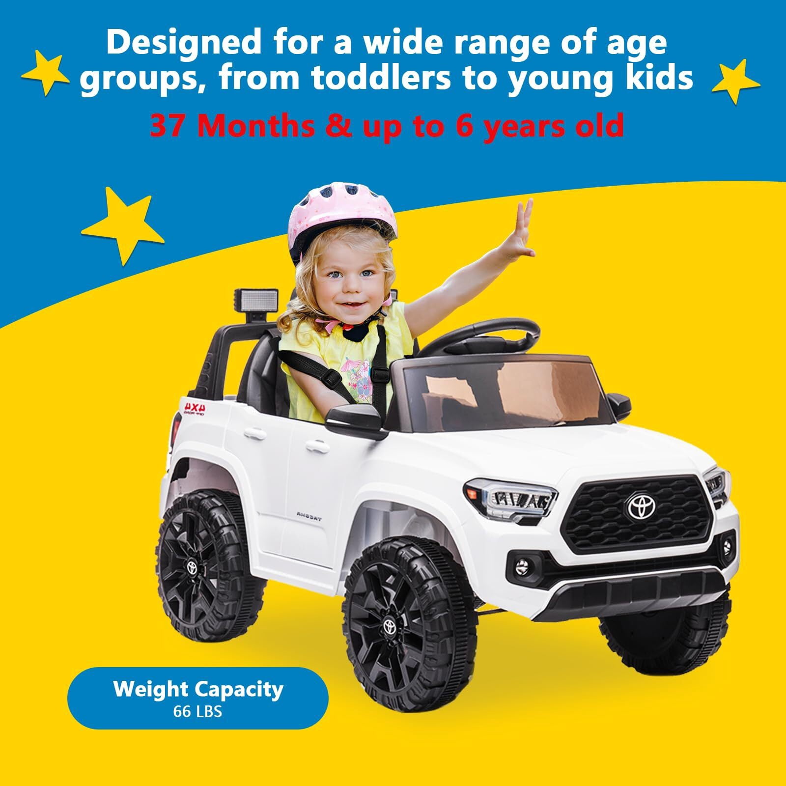 Sakiyr Licensed Toyota Tacoma 12V Kids Ride On Car, Kids Electric Vehicles with Parent Remote Control Spring Suspension Safety Belt, Soft Start, Led Headlight, Age for 37-72 Months