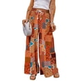 thumbnail image 3 of ABPHQTO Pantalones de pierna ancha con cordón y estampado de patchwork boho naranja para mujer, 3 of 5