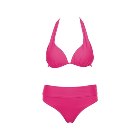 2 Piece Bikinis V-Neck for Women Push Up Padded Bra Bikini Set Swimsuit Swimwear Bathing Suit Swim Suits Trendy 2025 Hot Pink