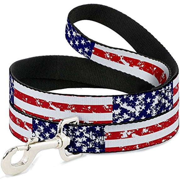 Buckle-Down Pet Leash - United States Flags CLOSE-UP Weathered - 6 Feet Long - 1 2" Wide