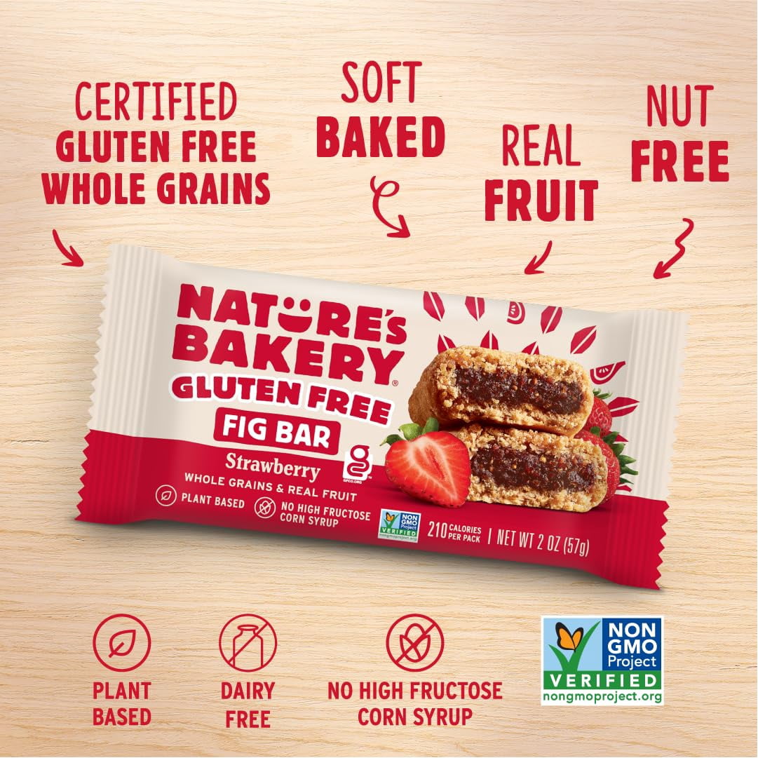 Nature’s Bakery Gluten Free Fig Bars, Strawberry, Real Fruit, Vegan, Non-GMO, Snack bar, 6 boxes with 6 twin packs (36 twin packs)