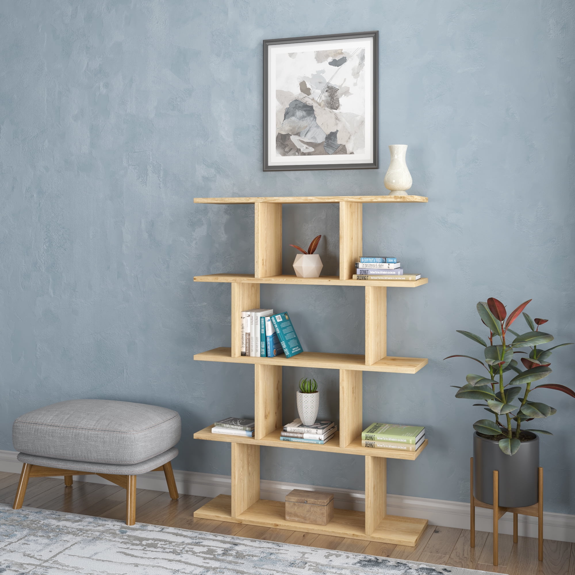 Ada Home Decor Harmon 4 Tier Bookcase, Oak