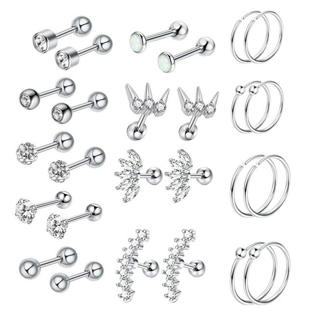 13 Pares de Pendientes de Tuerca de 16G CZ Unisex 8mm 6mm Barra de Acero Inoxidable para Joyería Regalos Tía Novia - Tono pteado Sunnimix Aretes