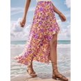 thumbnail image 4 of Women Boho Floral Leopard Print High Low Split Wrap Midi Skirt Floral Print L, 4 of 9