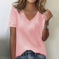 thumbnail image 2 of Duoif Womens Tops Shirts for Women, Women's Spring/Summer V Neck Solid Color Base Thin Striped Strip Short Sleeved T Shirt Tops for Women Trendy Pink XL, 2 of 3