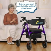 Walkers for Seniors with Seat Adjustable Rollator Walker with 8 Wheels, 300 lbs Capacity, Foldable Rolling Walker(Purple)