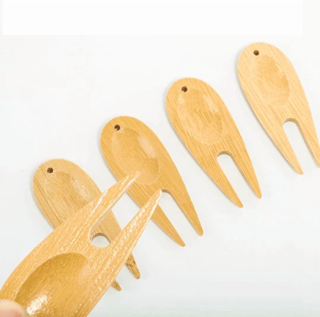 10Pcs Portable Bamboo Golf Divot Repair Tool Fork Prongs Golf Training Aids Tool