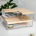 thumbnail image 3 of Martha Stewart Brody Clear Plastic Storage Organizer Bins with Light Natural Paulownia Wood Lids for Home Office, Kitchen, or Bathroom, 3 Pack Small/Medium/Large, 3 of 10