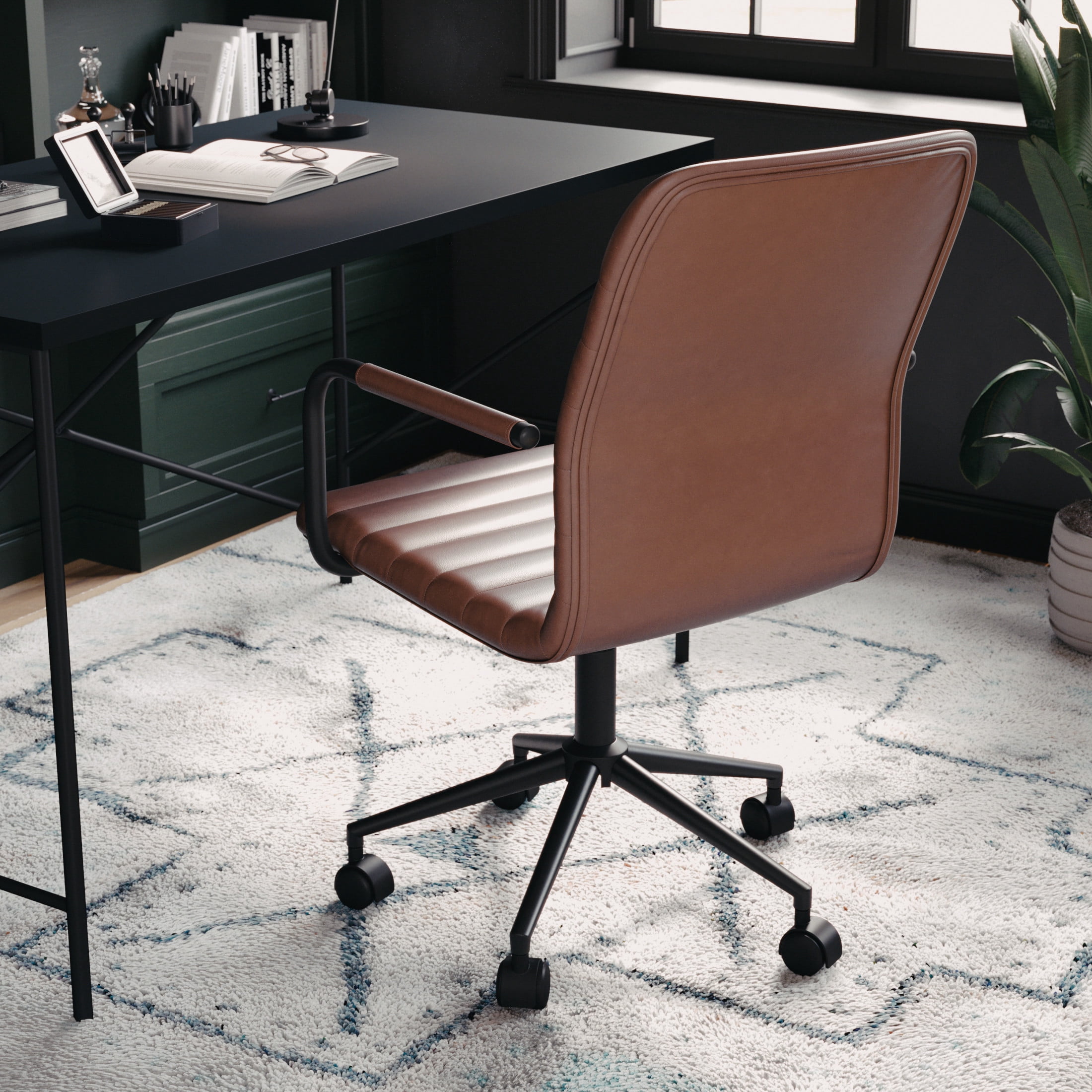 Martha Stewart Taytum Upholstered Office Chair in Saddle Brown/Oil Rubbed Bronze