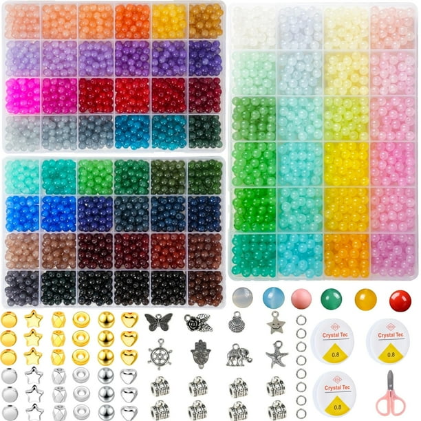 Kit para hacer pulseras con perlas de vidrio, 3000 unidades, 72 colores, 6 mm