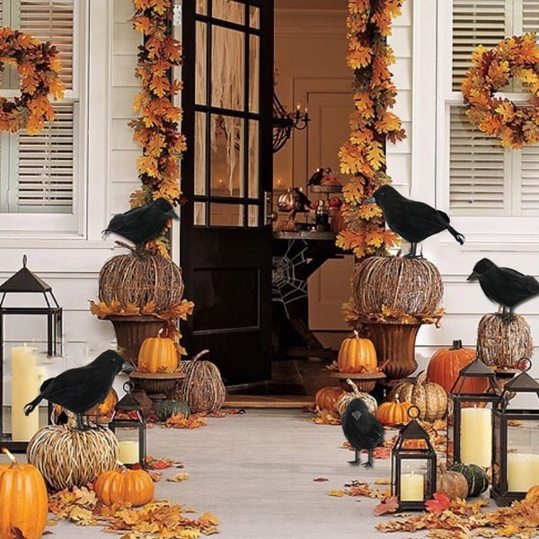 2/4/8pcs Halloween Raven Crow Prop Spooky Black Feathered Lifelike