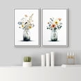 thumbnail image 4 of Framed Canvas Print Wall Art Set of 2 Whimsical Floral Mason Jar Botanical Minimalist Modern Art for Living Room, Bedroom, Office - 16"x24"x2 WHITE, 4 of 7